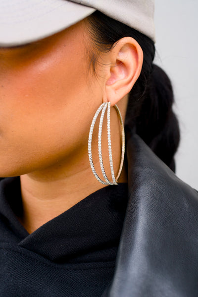 Rhinestone Triple Hoop Earring